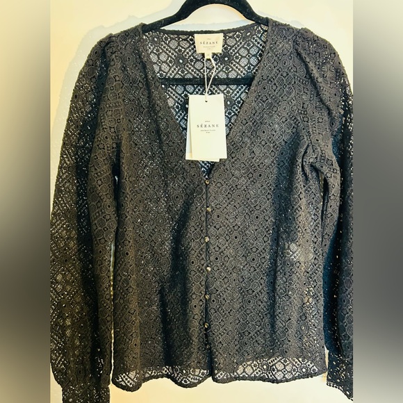 NWT Sézane Gaya SZ 4 36 Black Lace Blouse - Picture 3 of 8